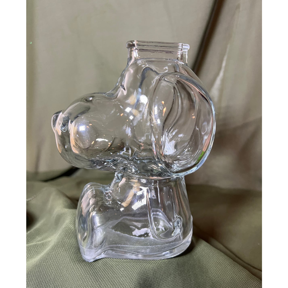 Vintage Snoopy Coin Bank 1960s Clear Glass Peanuts Anchor Hocking 6 inch Tall